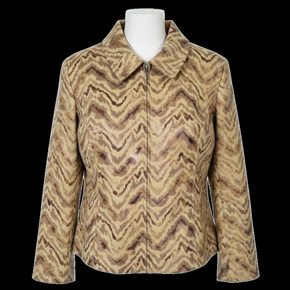 Ellen Company Tan Chevron Full Zip Jacket Coat Women's LARGE